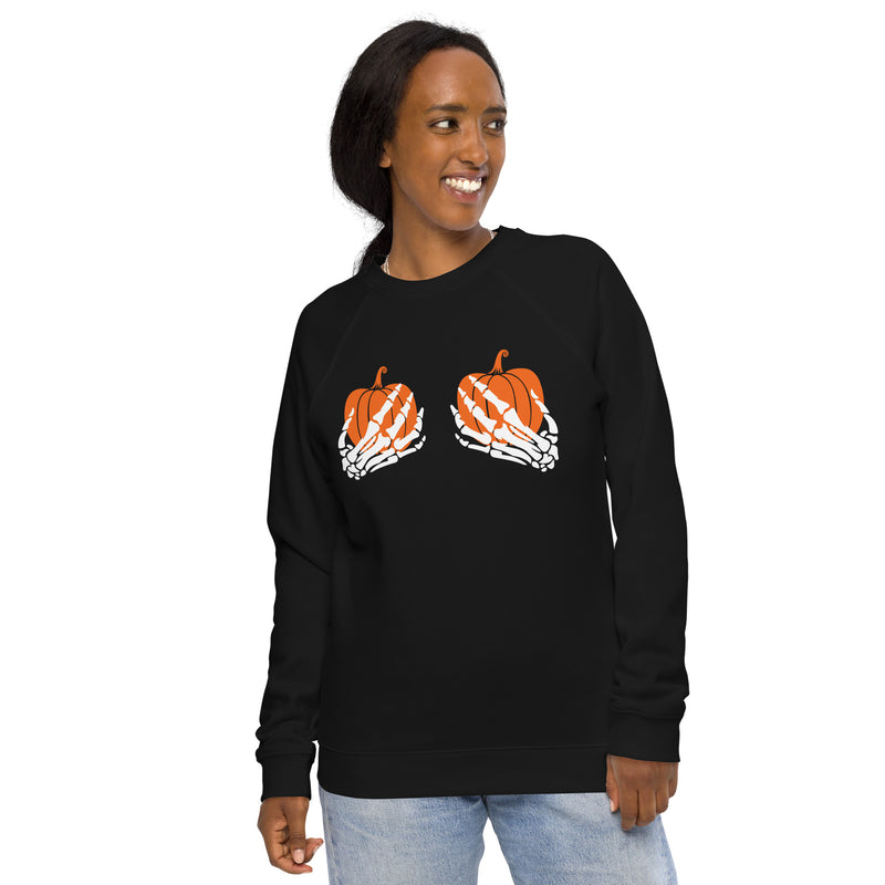 Pumpkin and Skeleton organic raglan sweatshirt