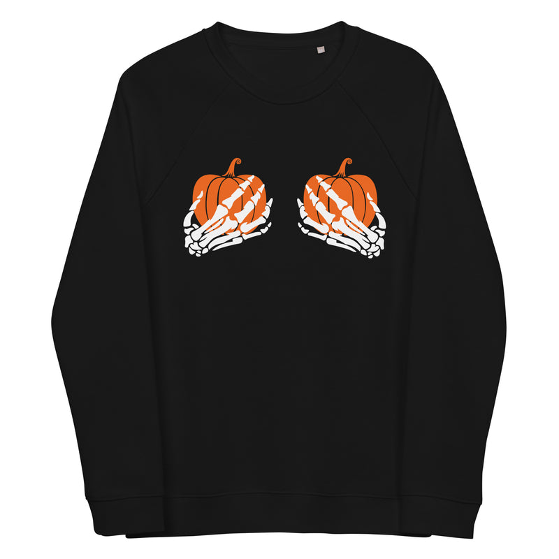 Pumpkin and Skeleton organic raglan sweatshirt