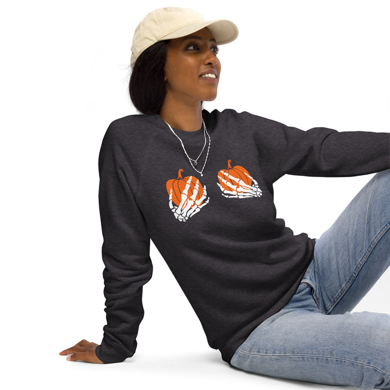 Pumpkin and Skeleton organic raglan sweatshirt