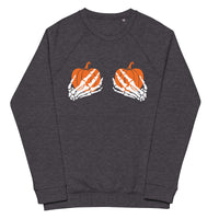 Pumpkin and Skeleton organic raglan sweatshirt