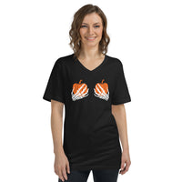 Pumpkin and Skeleton Short Sleeve V-Neck T-Shirt