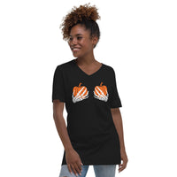 Pumpkin and Skeleton Short Sleeve V-Neck T-Shirt