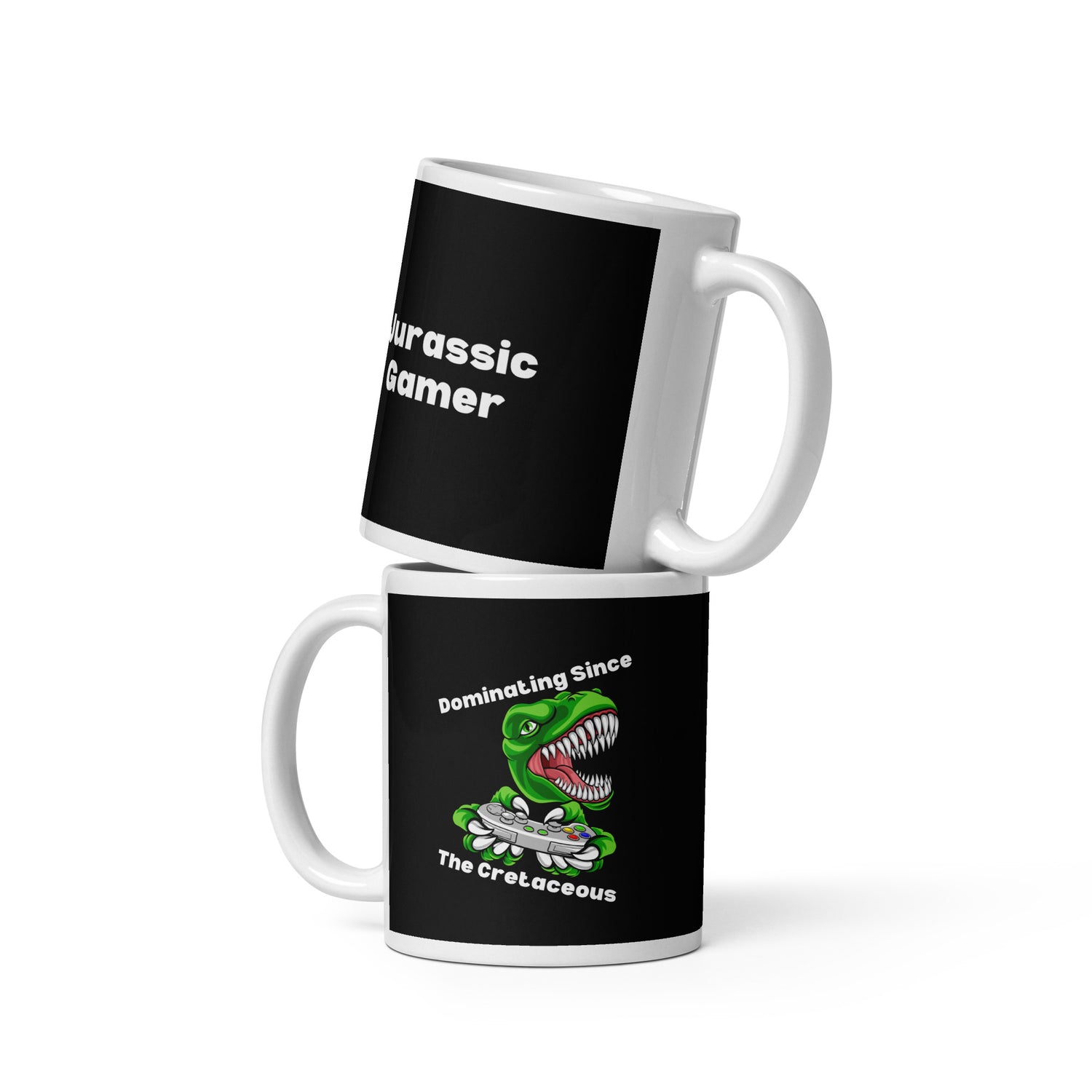 Jurassic Gamer White glossy mug