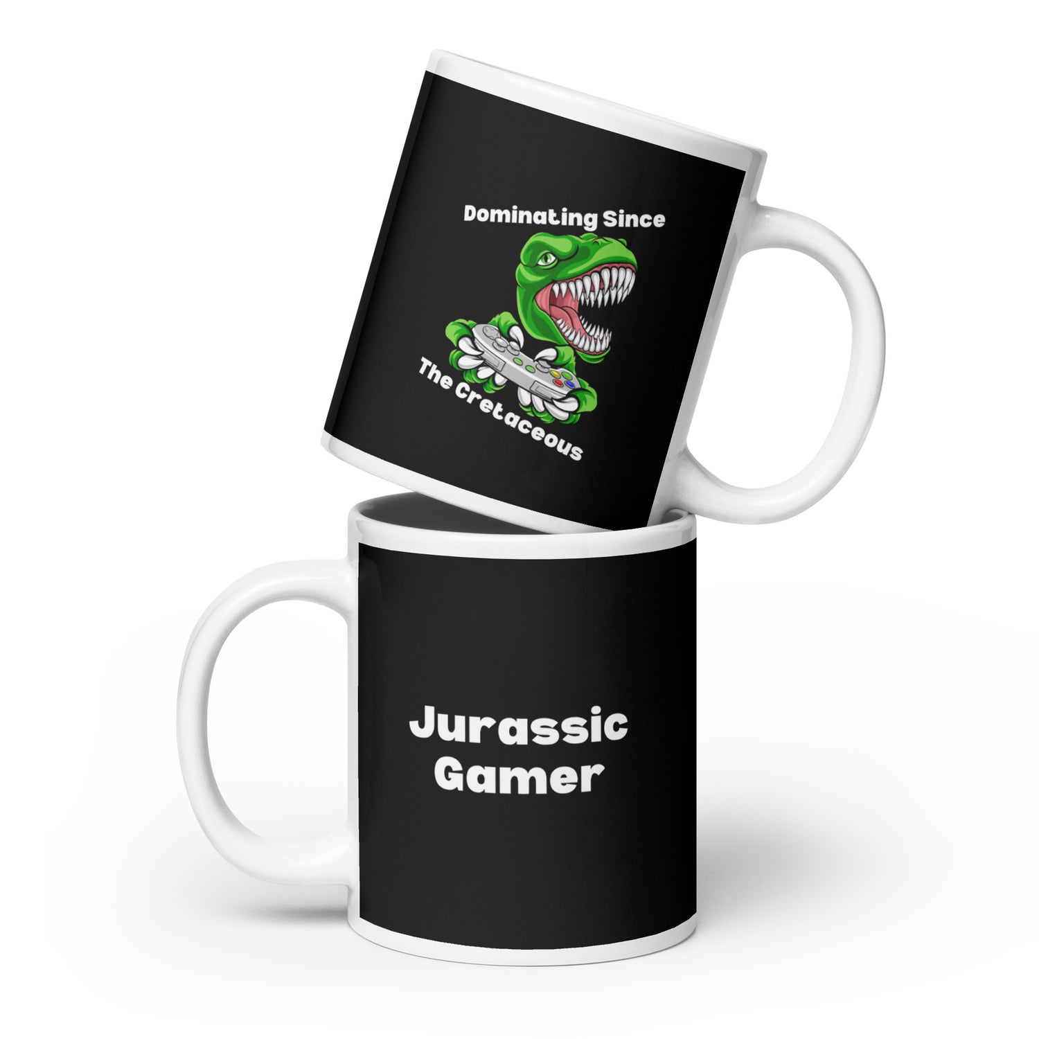 Jurassic Gamer White glossy mug