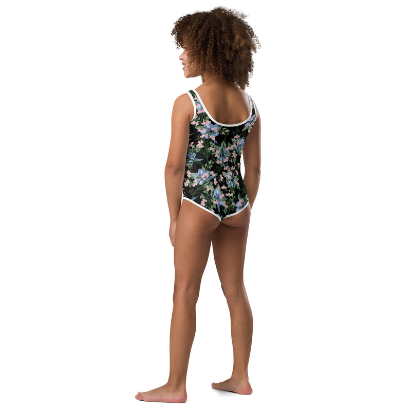 Black Floral Little Kids Swimsuit