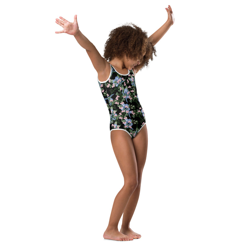 Black Floral Little Kids Swimsuit