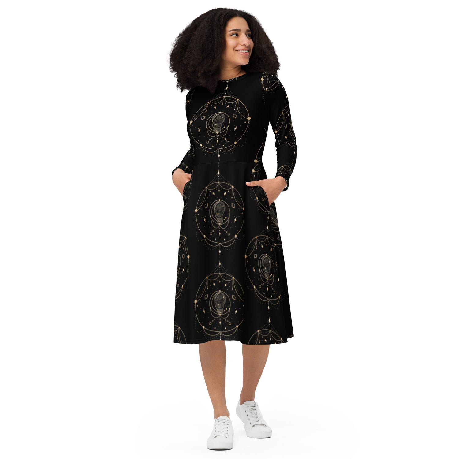 Celestial long sleeve midi dress