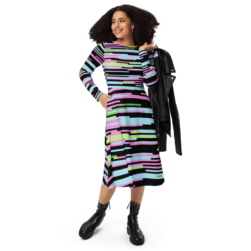 Striped Multi-Color long sleeve midi dress