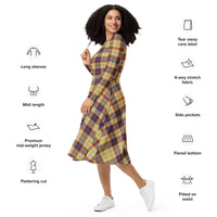 Yellow Plaid long sleeve midi dress