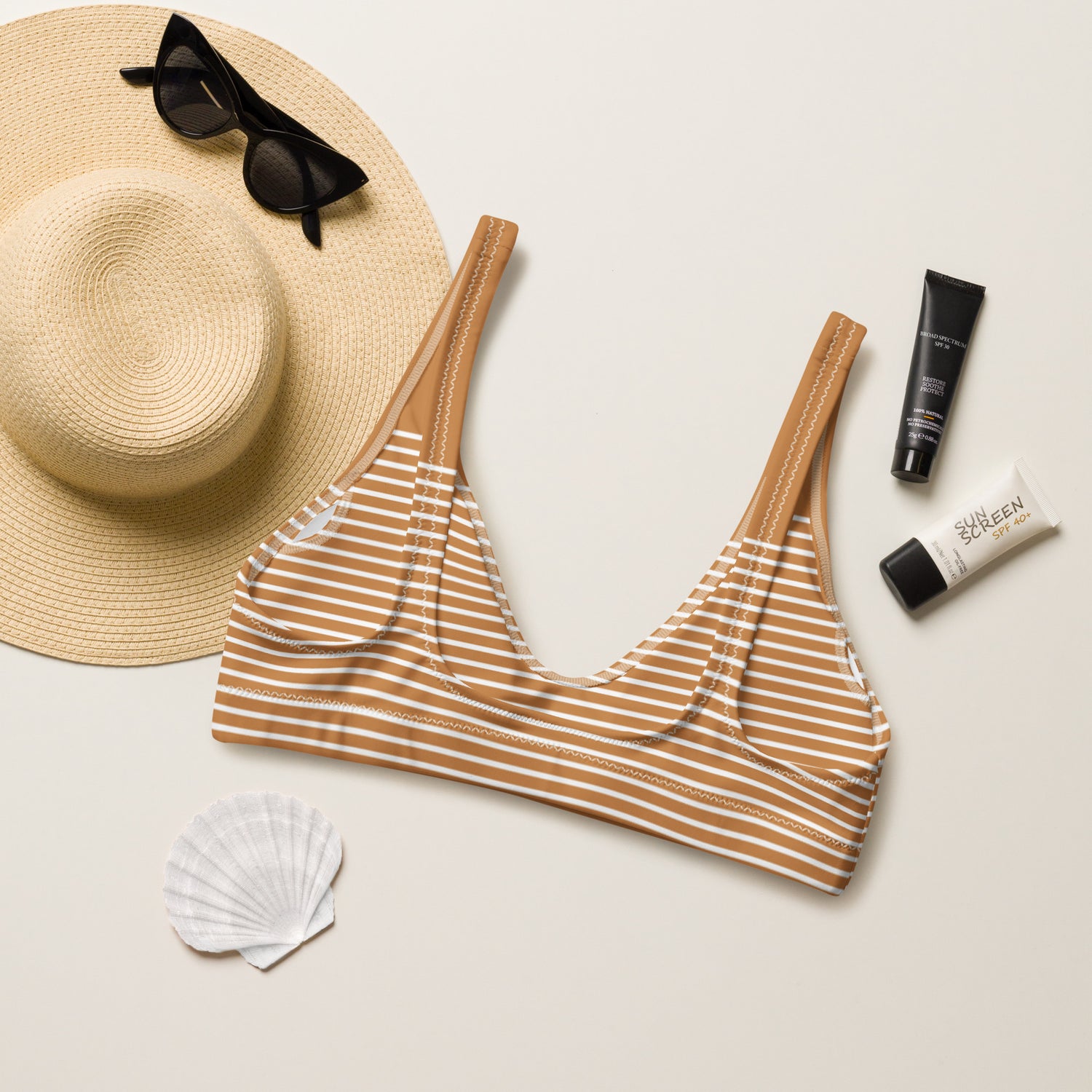 Brown Stripes Recycled padded bikini top