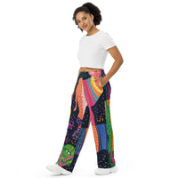 Cow print wide-leg pants