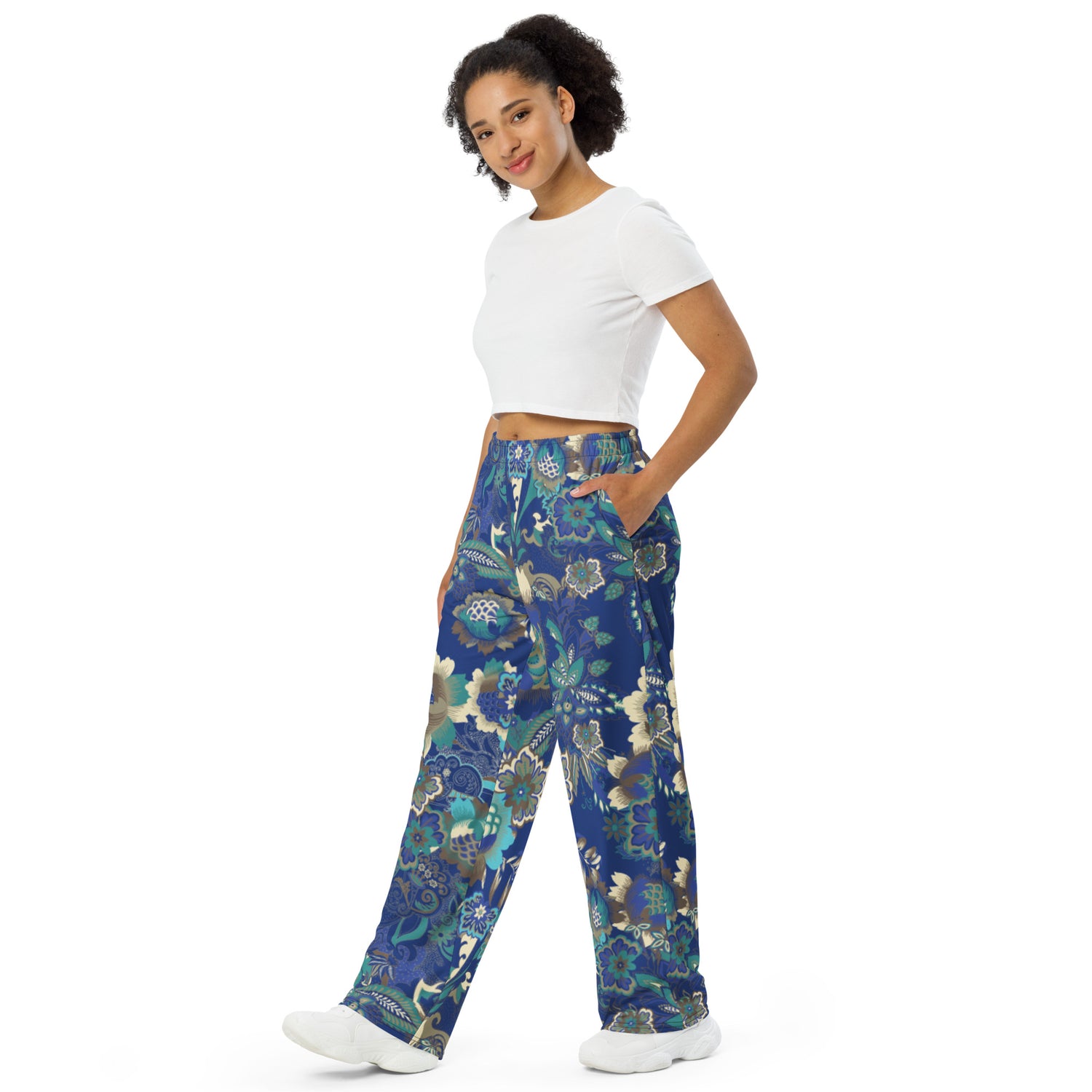 Elegant Blue Multi wide-leg pants