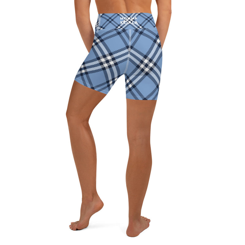 Momma Koala Blue Plaid Yoga Shorts