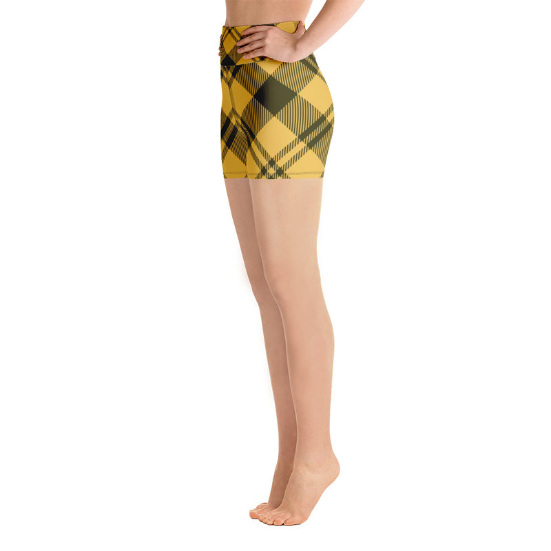 Momma Koala Yellow Plaid Yoga Shorts