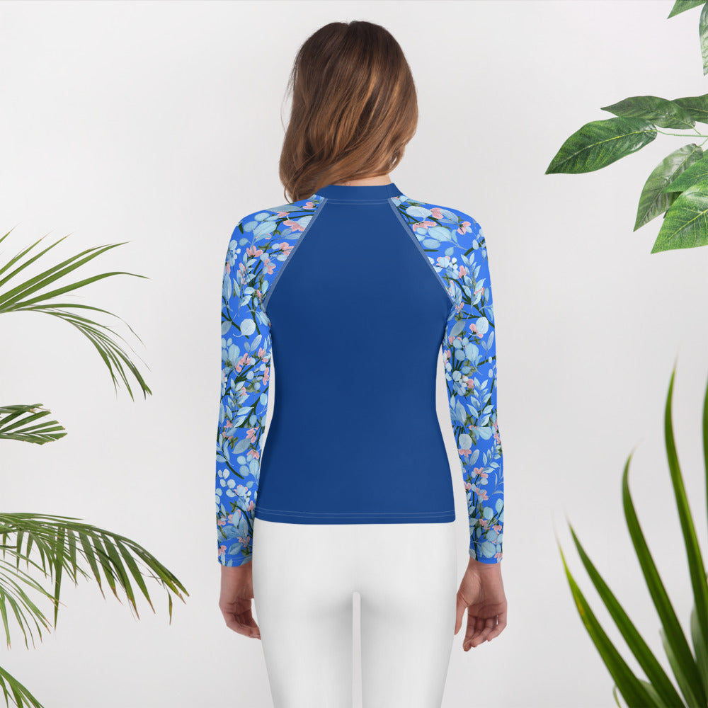 Floral Blue Youth Rash Guard