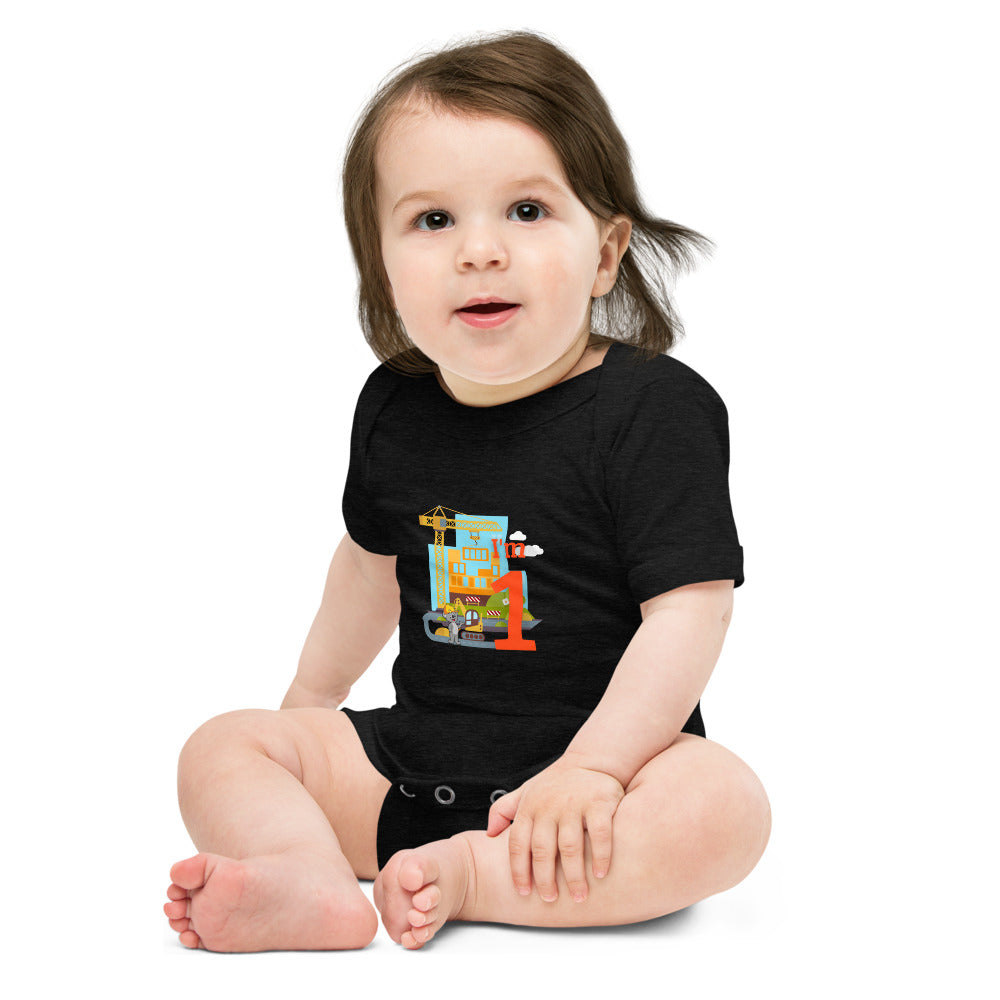 One- Short Sleeve Baby  Construction Onsie