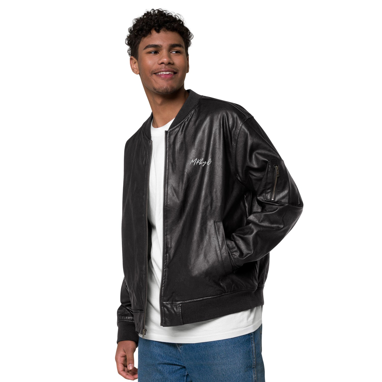 MK Foundations Faux Leather Bomber Jacket