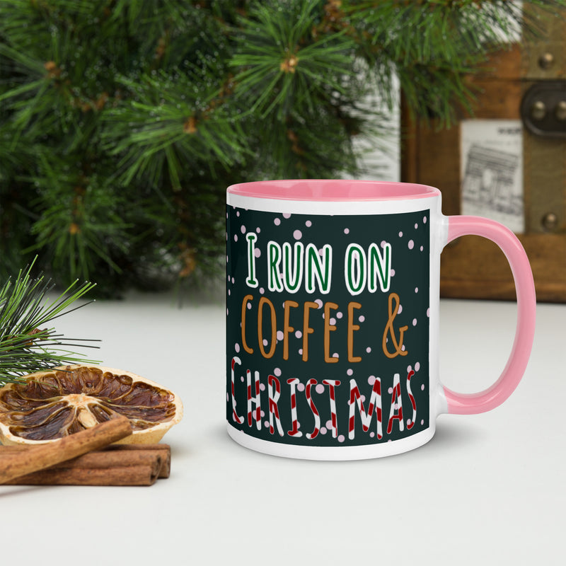 I Run On Coffee & Christams Mug with Color Inside